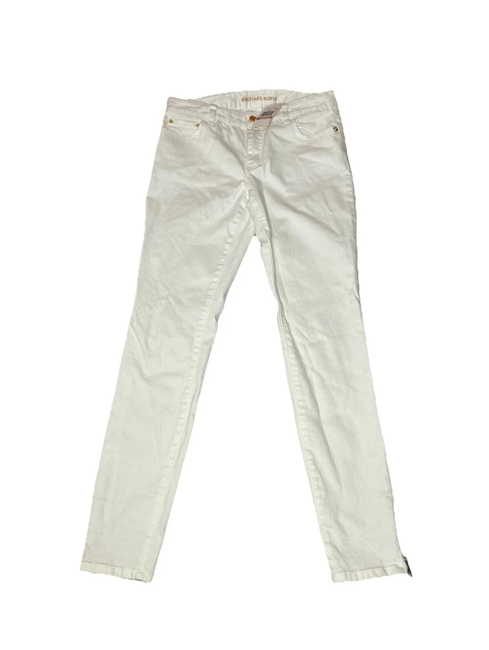 Michael Kors Women Size 2 White Jeans with gold tone trim Fair Condition